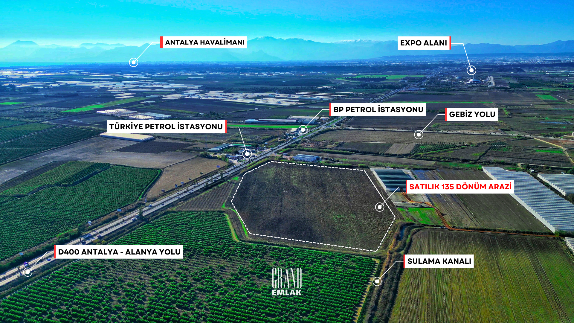 135 Acres of Land for Sale in Yukarıkocayatak, Serik, Close to Expo — Yukarıkocayatak, Serik, Antalya
