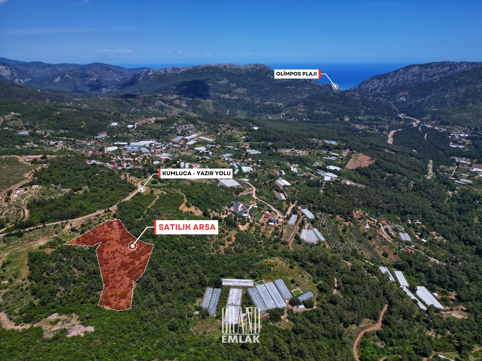 19 Acres of Land for Sale Suitable for Tourism Right Next to Olympus — Kumluca, Antalya